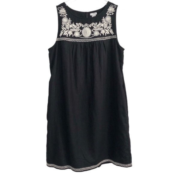 J. Crew | Linen Cotton Blend Black Embroidered Sleeveless Boho Tank Dress Small - Picture 1 of 11